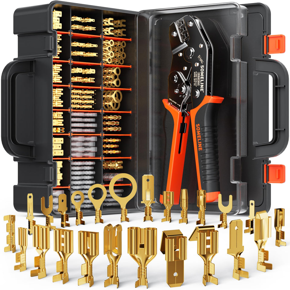 SOMELINE spade terminal crimping tool 24-14 AWG enables precise, repeatable crimps.