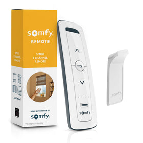 Somfy Situo 5 Pure remote front view highlights clean white finish for any room.