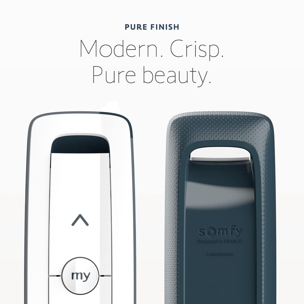 Somfy Situo 5 Pure remote top shot displays the mounting plate and neat design.