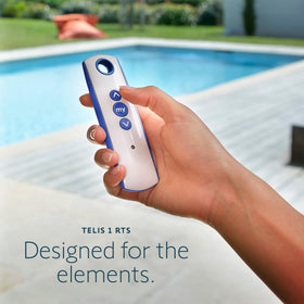 Somfy Telis 1 Patio remote focused on single-channel control for a single motorized shade.