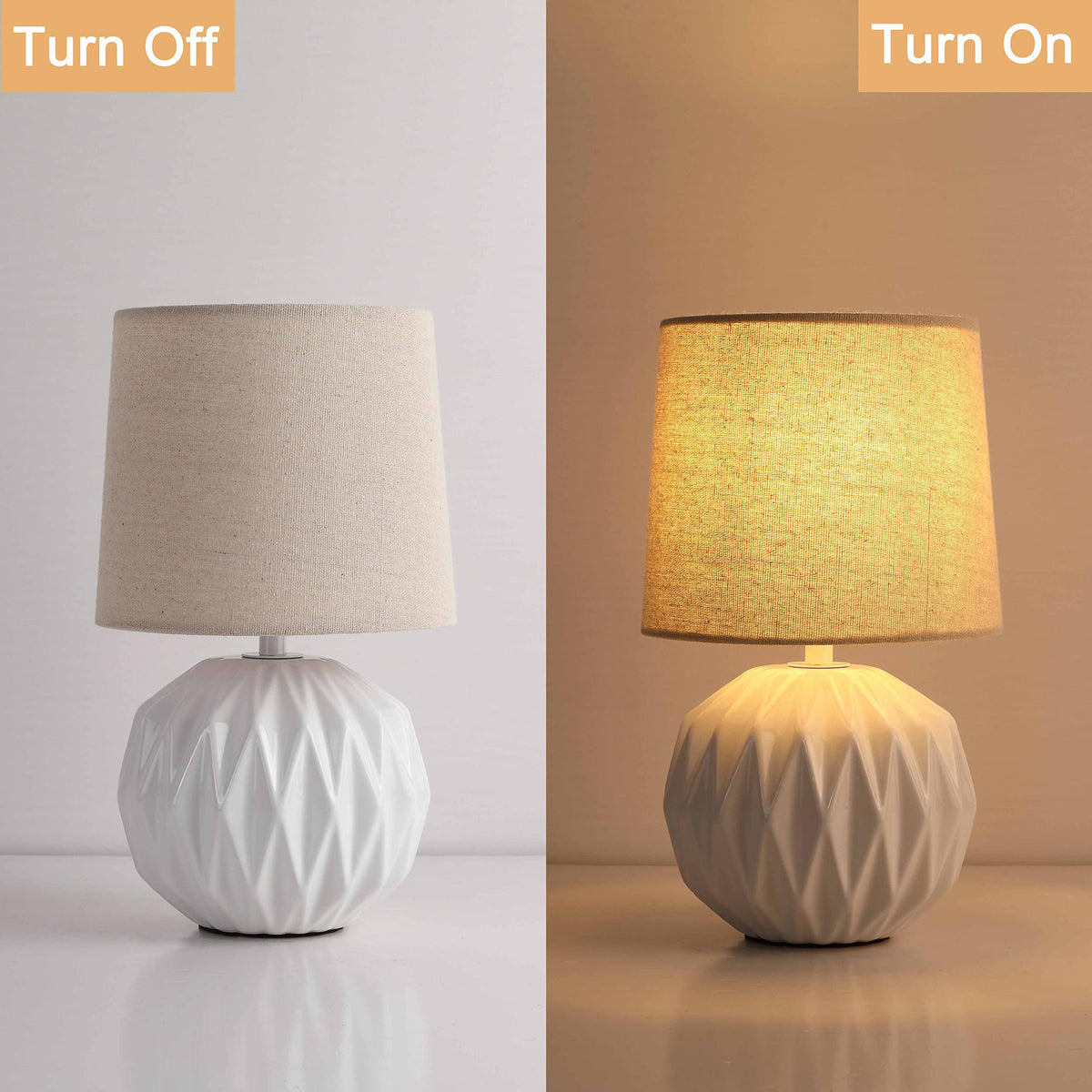 Somniferous bedside lamp lit creates warm ambient glow.