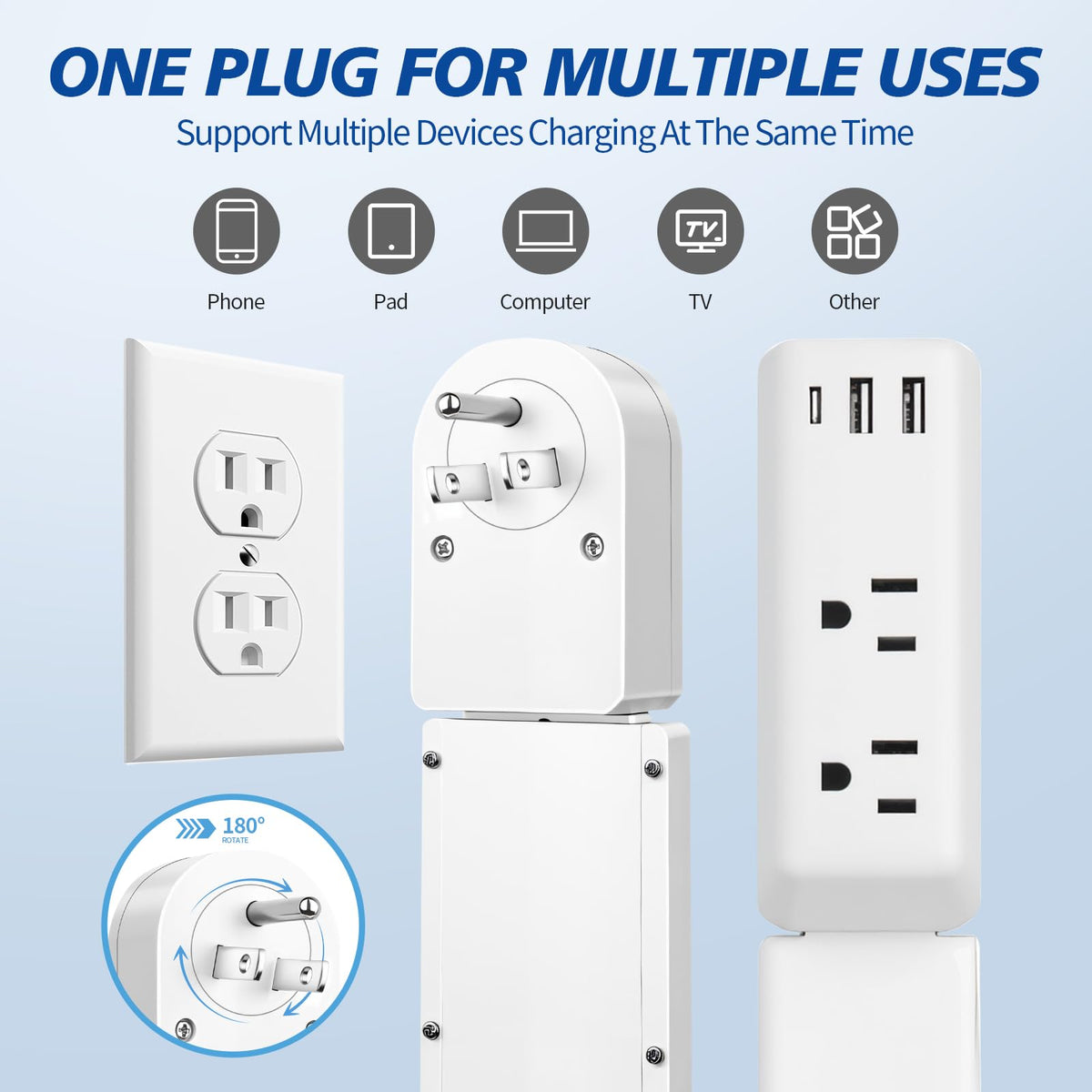 SOMOSU outlet extender rotates 180 degrees for flexible placement