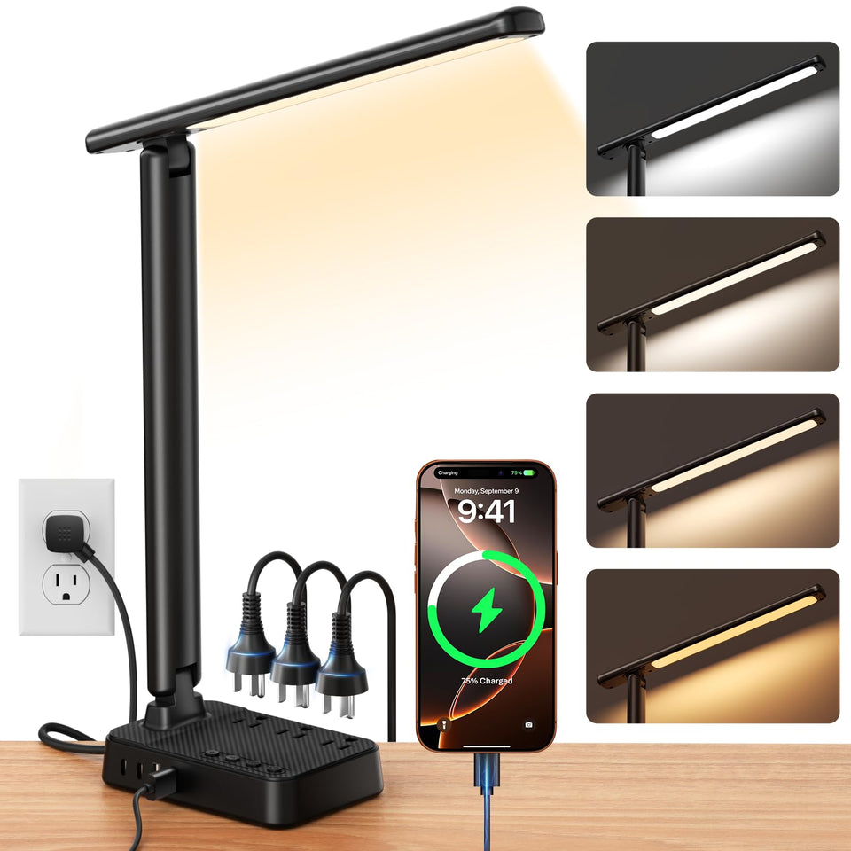 Sompaty LED desk lamp with power strip for organized workspace and charging options