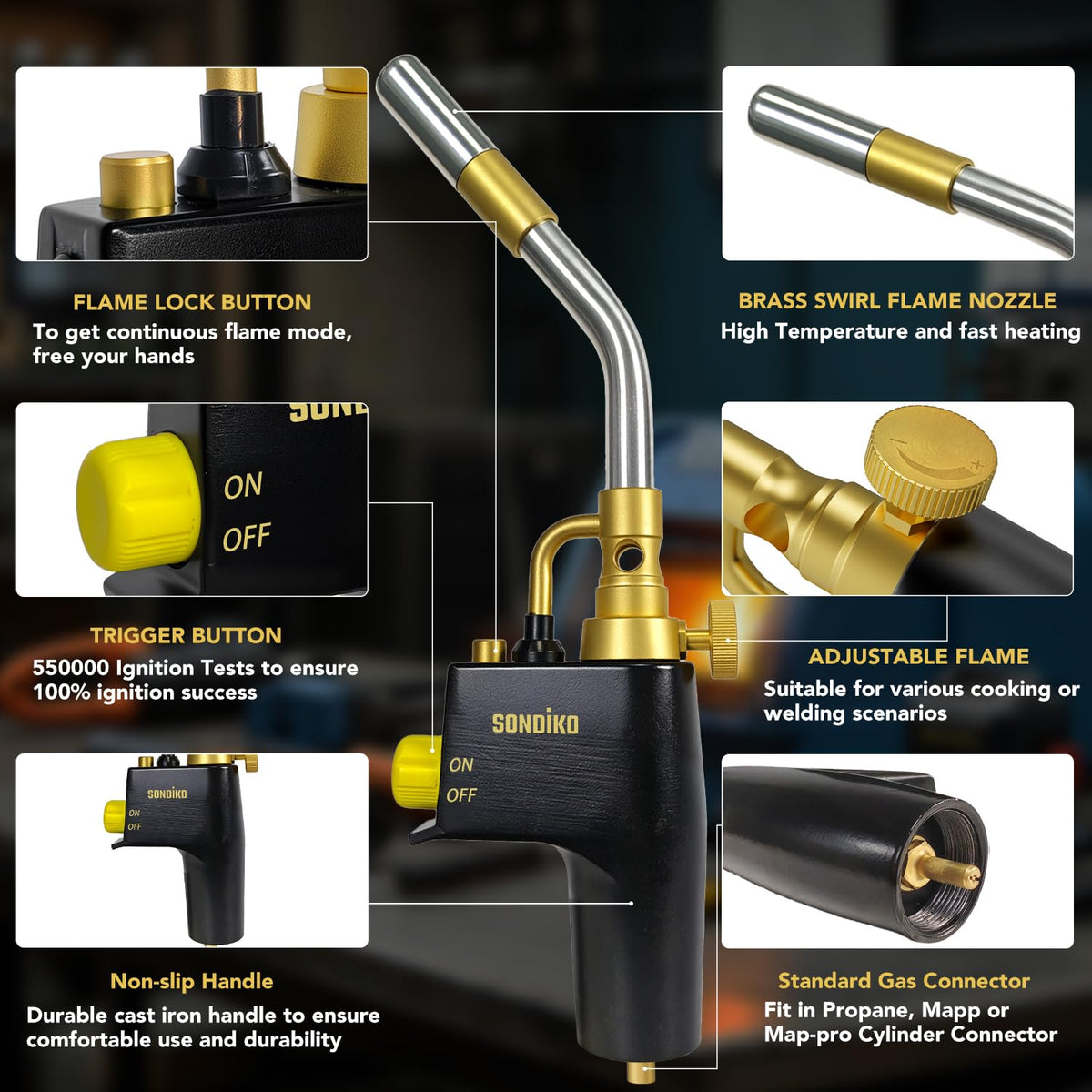Sondiko gas knob switch demonstrates safe pre-ignition steps and protection.