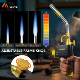 Sondiko torch head showing flame lock for steady, hands-free operation.