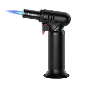 Sondiko torch with visible fuel window shows gas level for easy refills and planning.