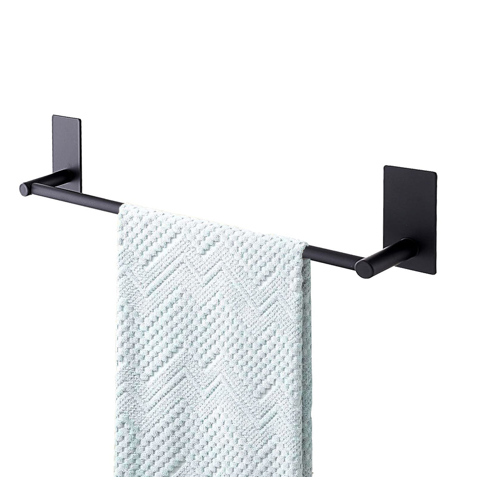 Songtec adhesive towel bar on wall, rust-resistant stainless steel for bathroom use.
