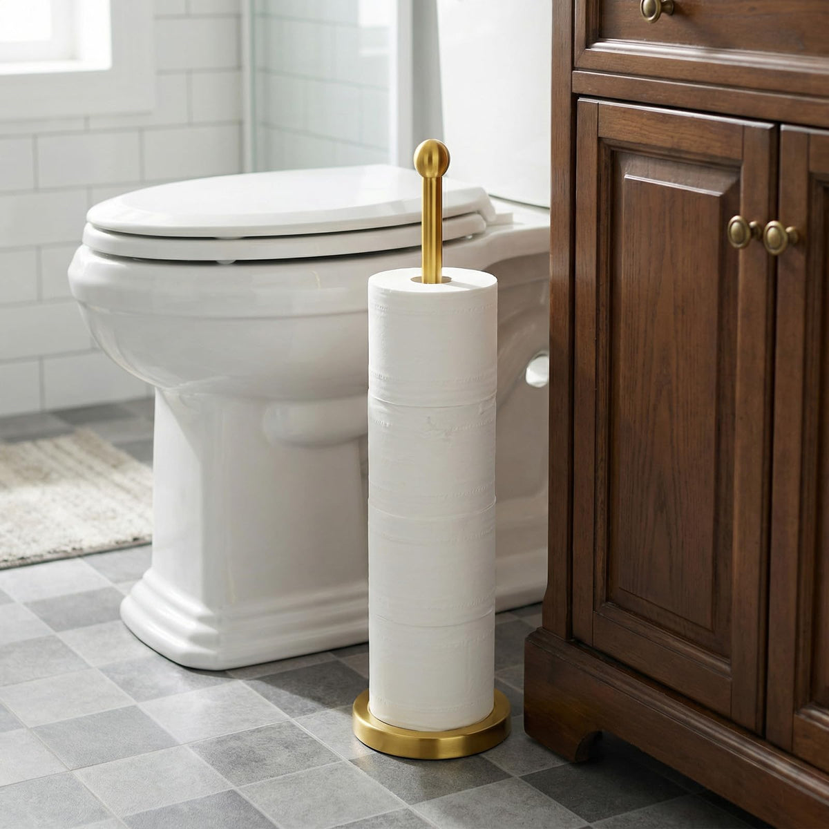 Songtec Gold Floor-standing bathroom design adds elegant space-saving storage.