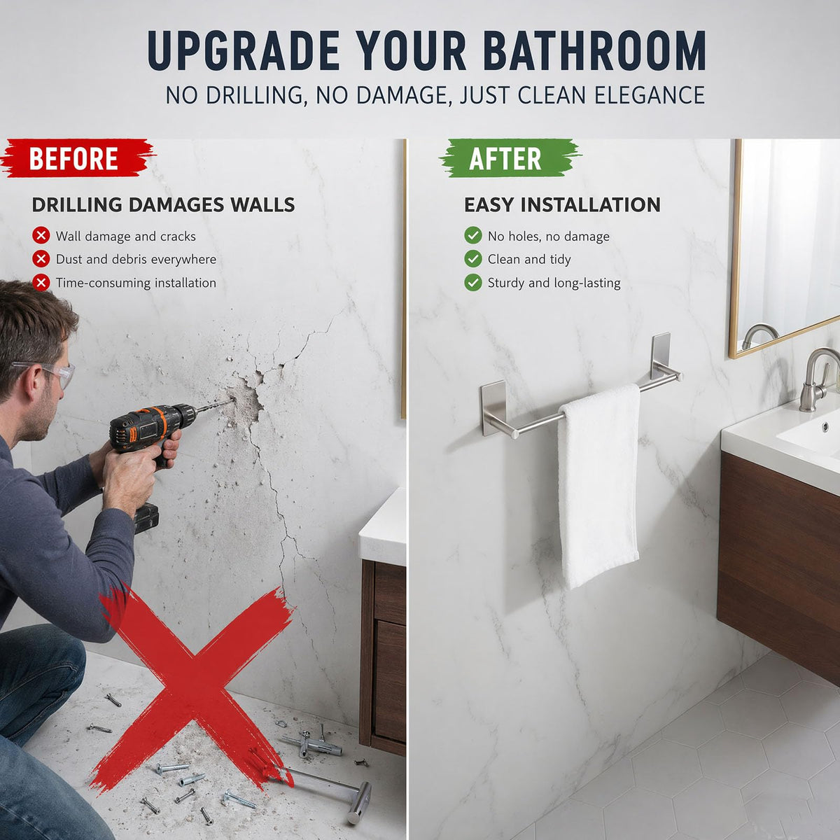 Songtec no drill towel rack on wall offers easy, tool-free setup