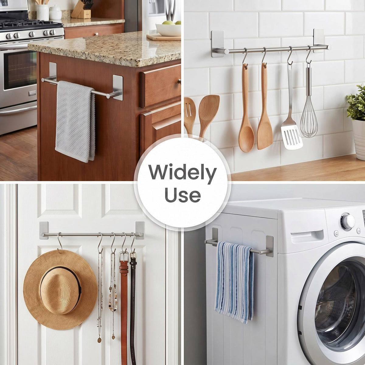 Songtec stick-on towel bar adhesive on smooth surfaces holds towels neatly