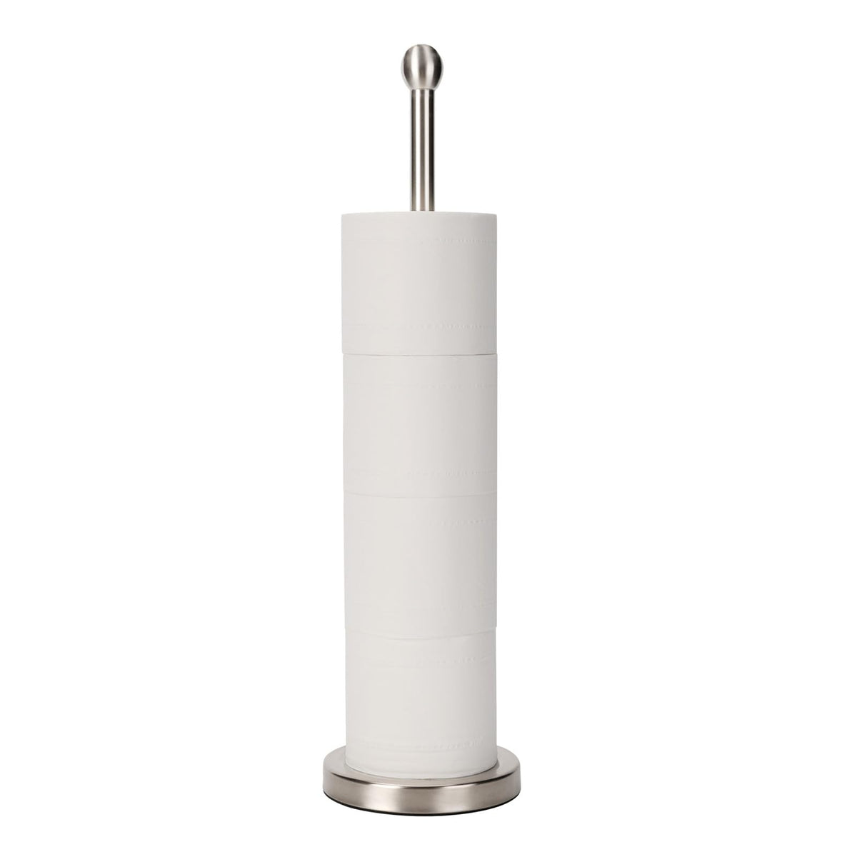 Songtec toilet paper stand in brushed nickel holds four rolls with easy access.
