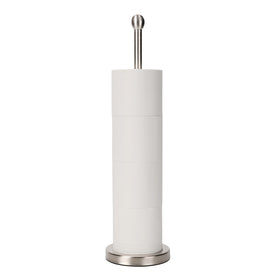 Songtec toilet paper stand in brushed nickel holds four rolls with easy access.