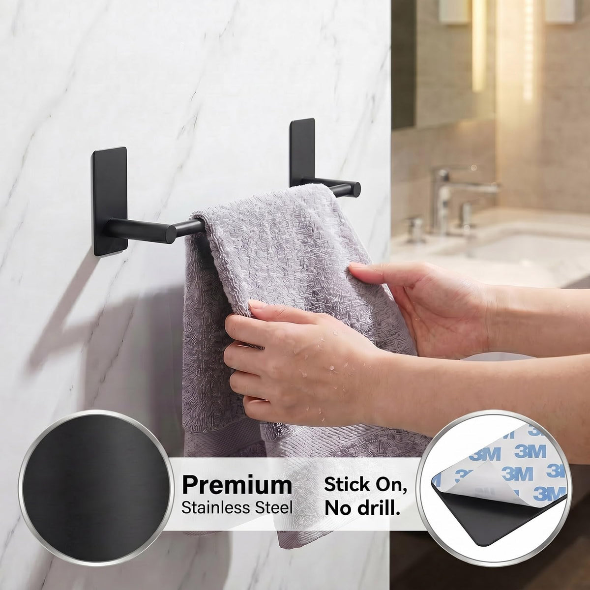 Songtec towel bar mounted on door, no drill required.