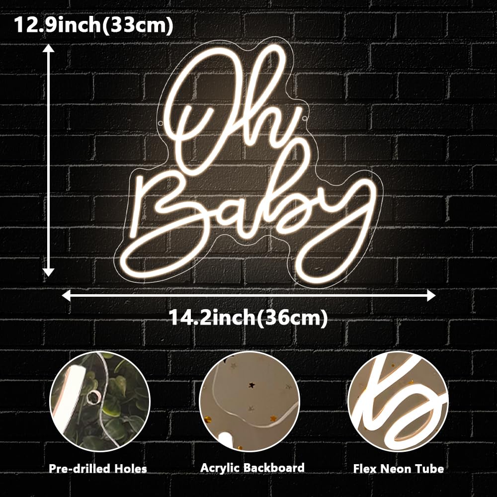 Songyuneon Oh Baby neon sign includes USB dimmer for adjustable brightness.