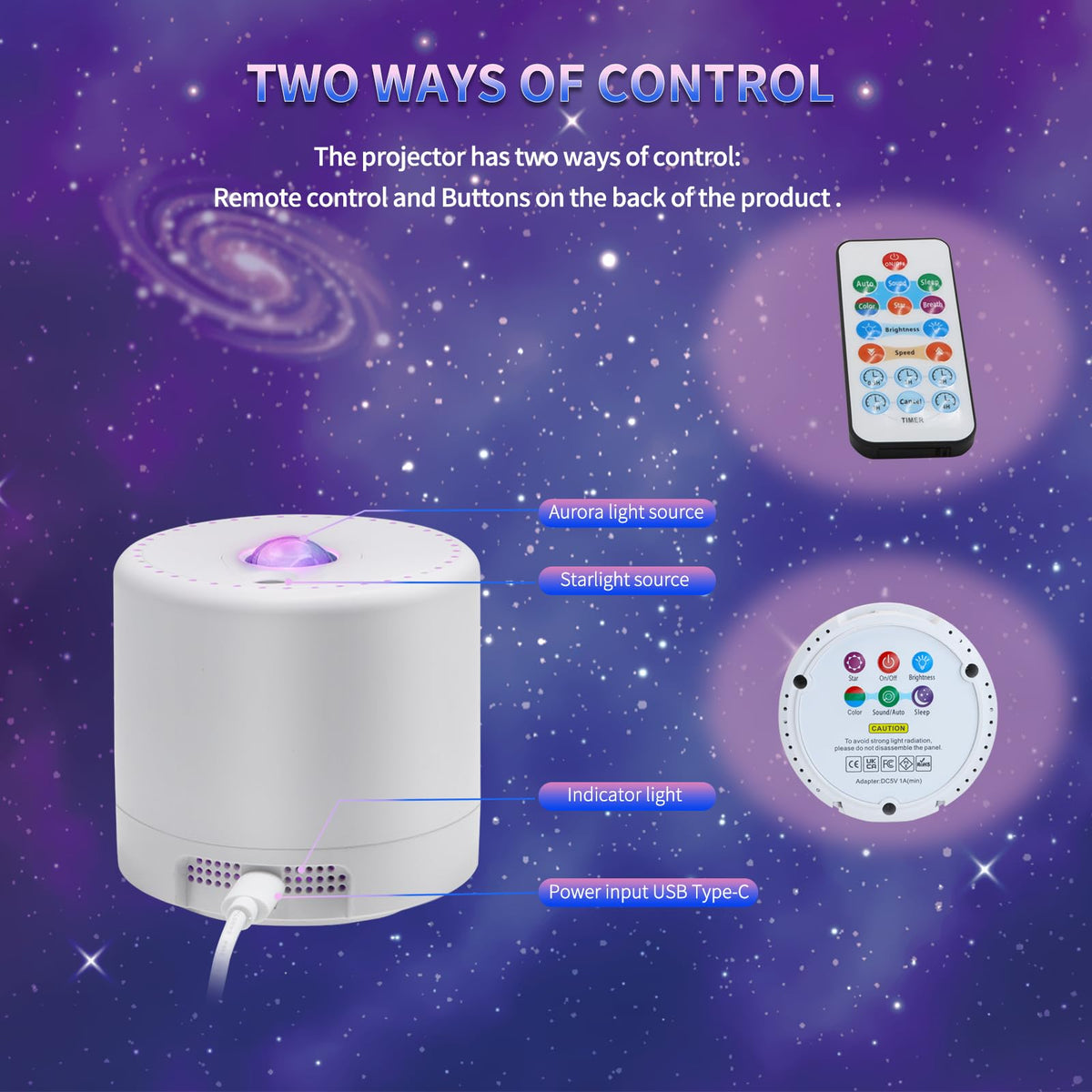 Sonhonron Star Projector rgb-nebula casts vivid colors across the room.