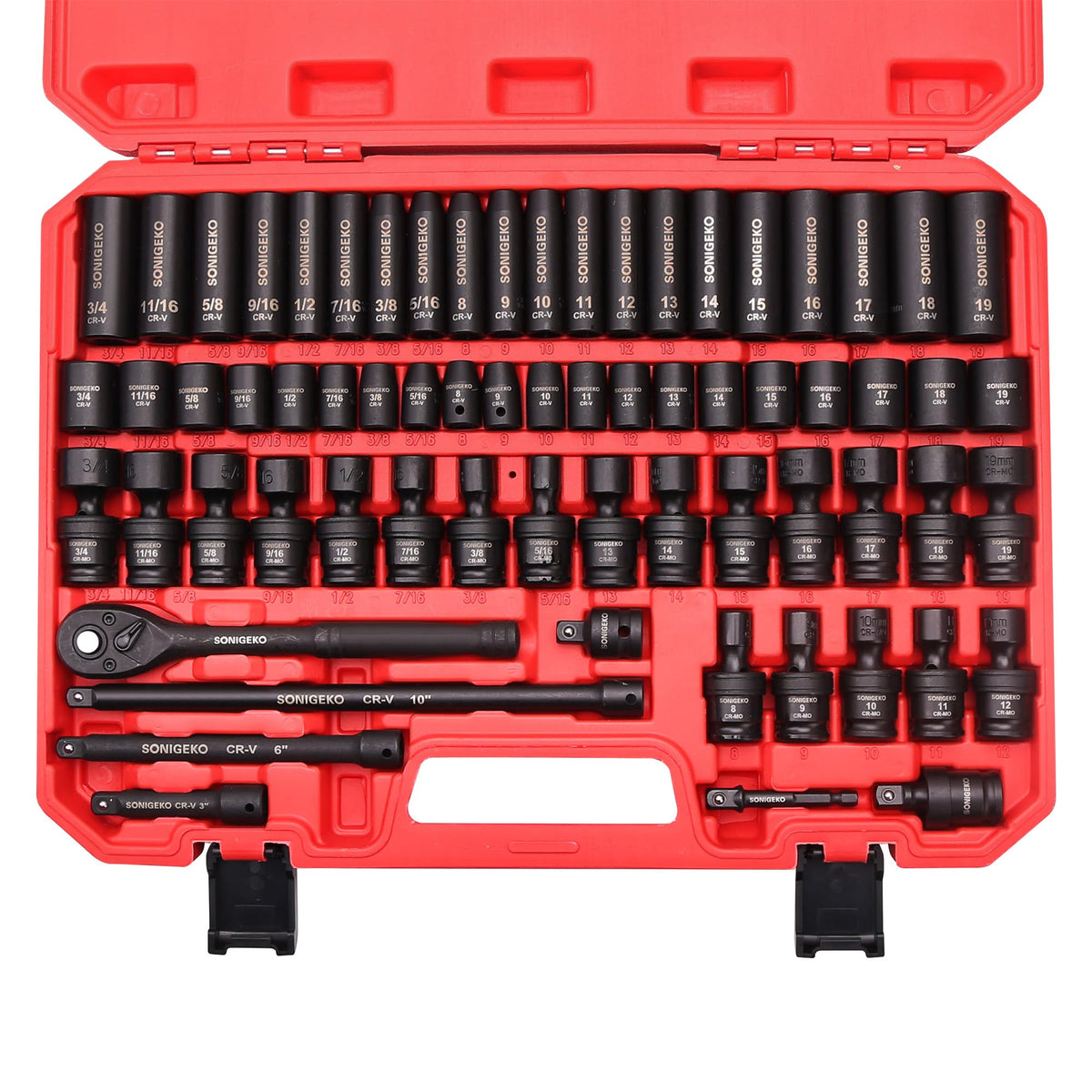SONIGEKO 38-drive socket set package ready for quick automotive repairs.