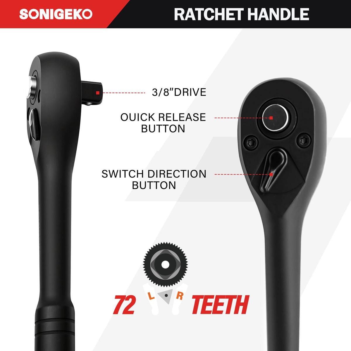 SONIGEKO 6-point socket design increases grip and reduces slipping.