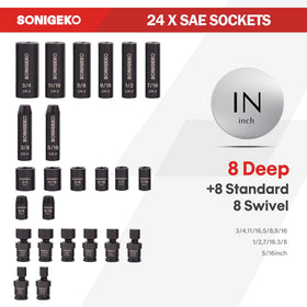 SONIGEKO metric standard sockets row for versatile metric tasks.
