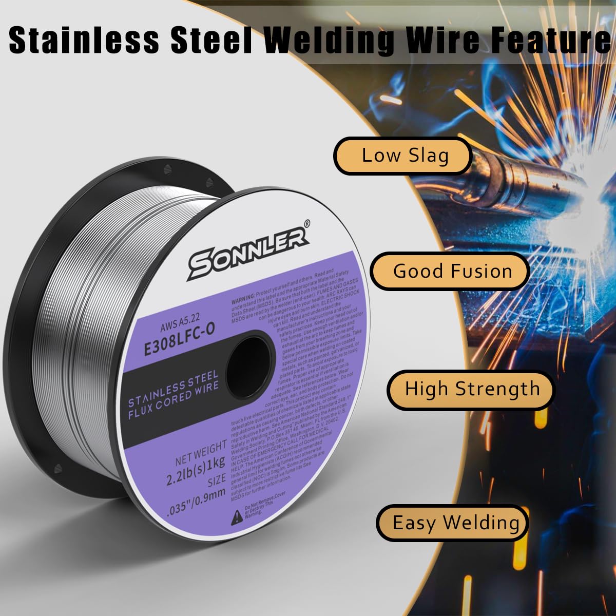 SONNLER E308LFC-O gasless welding without shielding gas