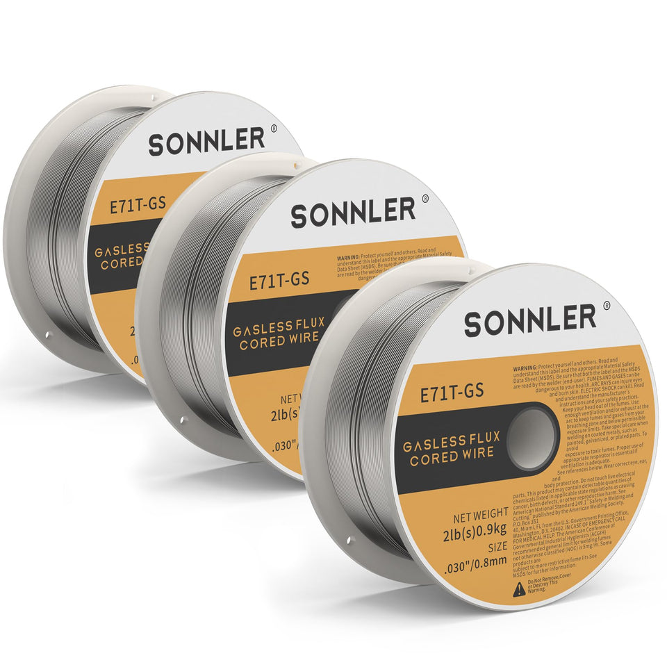 SONNLER flux core welding wire 0.030 on a 2lb spool for clean, low-splatter MIG welds.