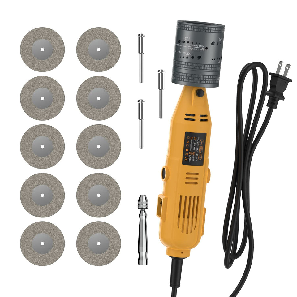 SONNLER tungsten sharpener shows angled holes for precise tip angles.
