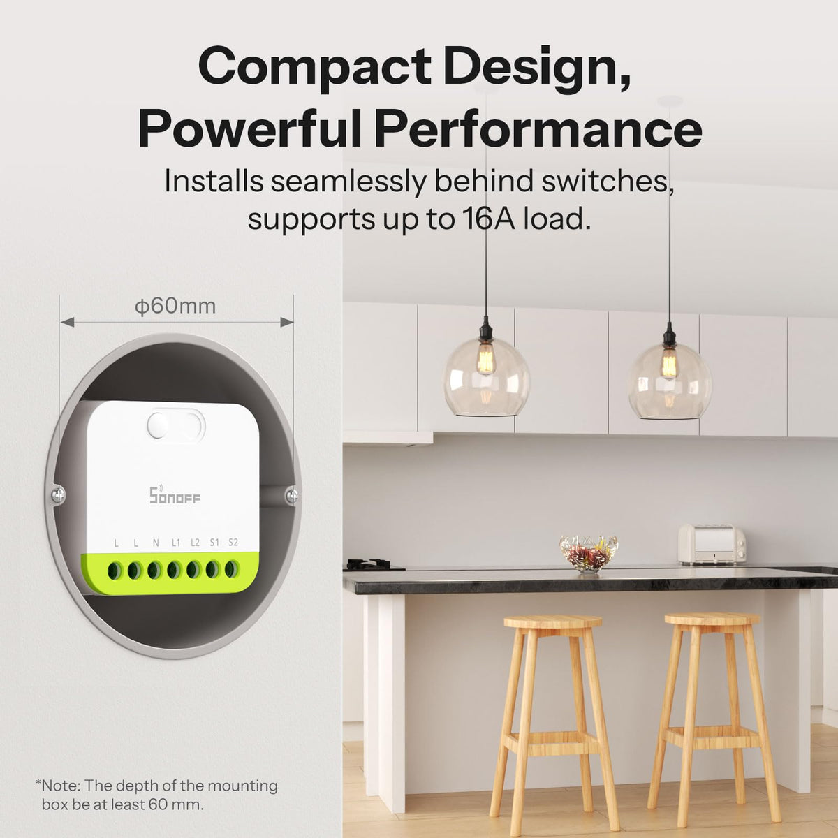 SONOFF MINI Duo 2 two-channel switch handles up to 16A total for efficient load control