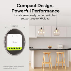 SONOFF MINI Duo 2 two-channel switch handles up to 16A total for efficient load control
