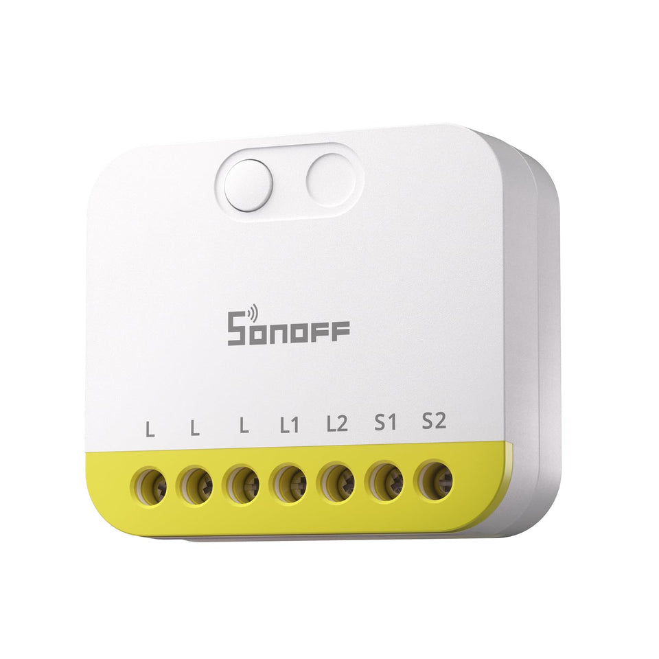 SONOFF Mini Duo-L Zigbee Switch front view shows compact, no-neutral installation.