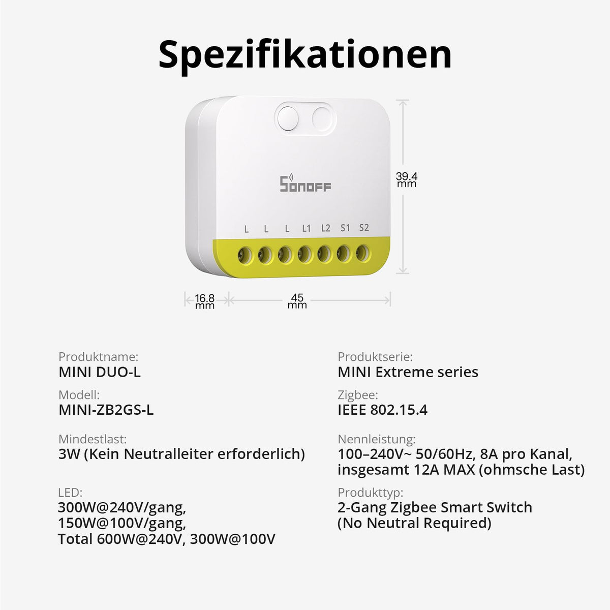 SONOFF Mini Duo-L Zigbee Switch controls two lights or outlets.