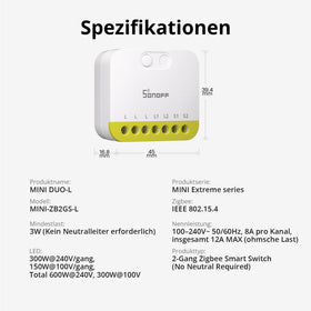SONOFF Mini Duo-L Zigbee Switch controls two lights or outlets.