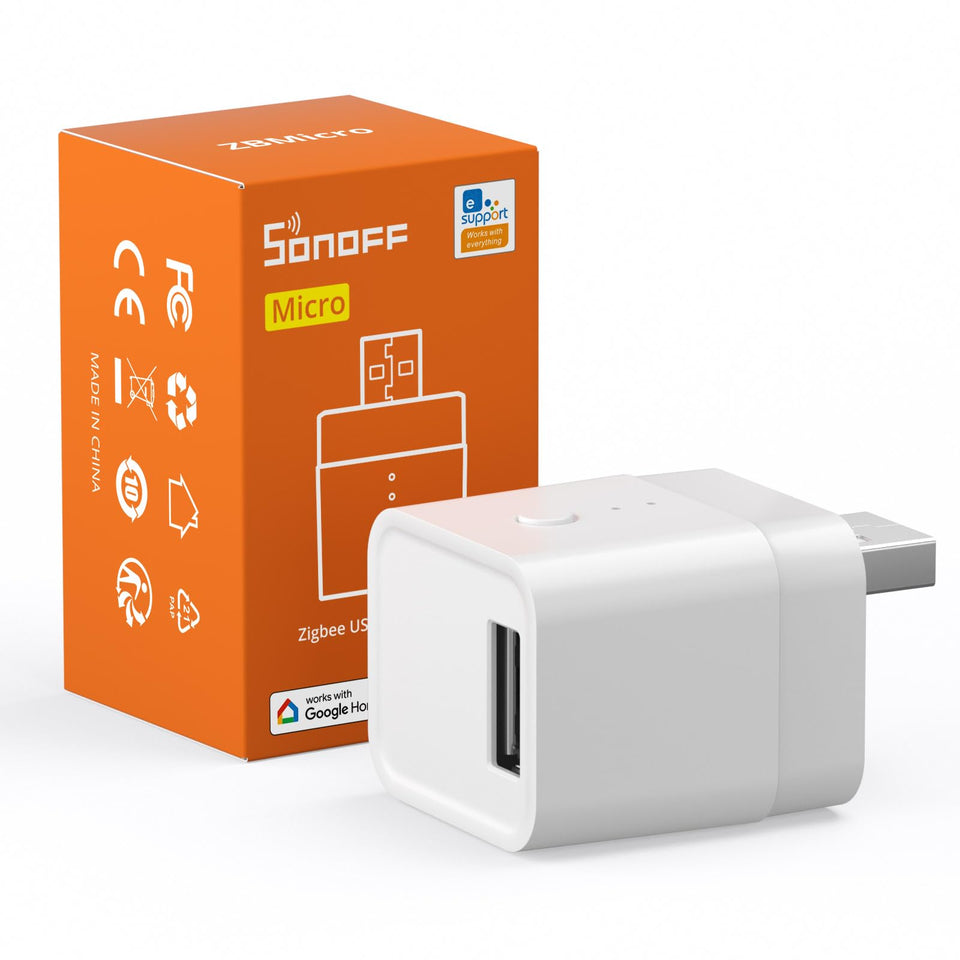 SONOFF Zigbee USB Outlet front view with compact design and USB port for easy charging