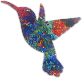 Sonoran Souvenirs Dreamy Opal Hummingbird magnet with palm tree design protects patio screen doors