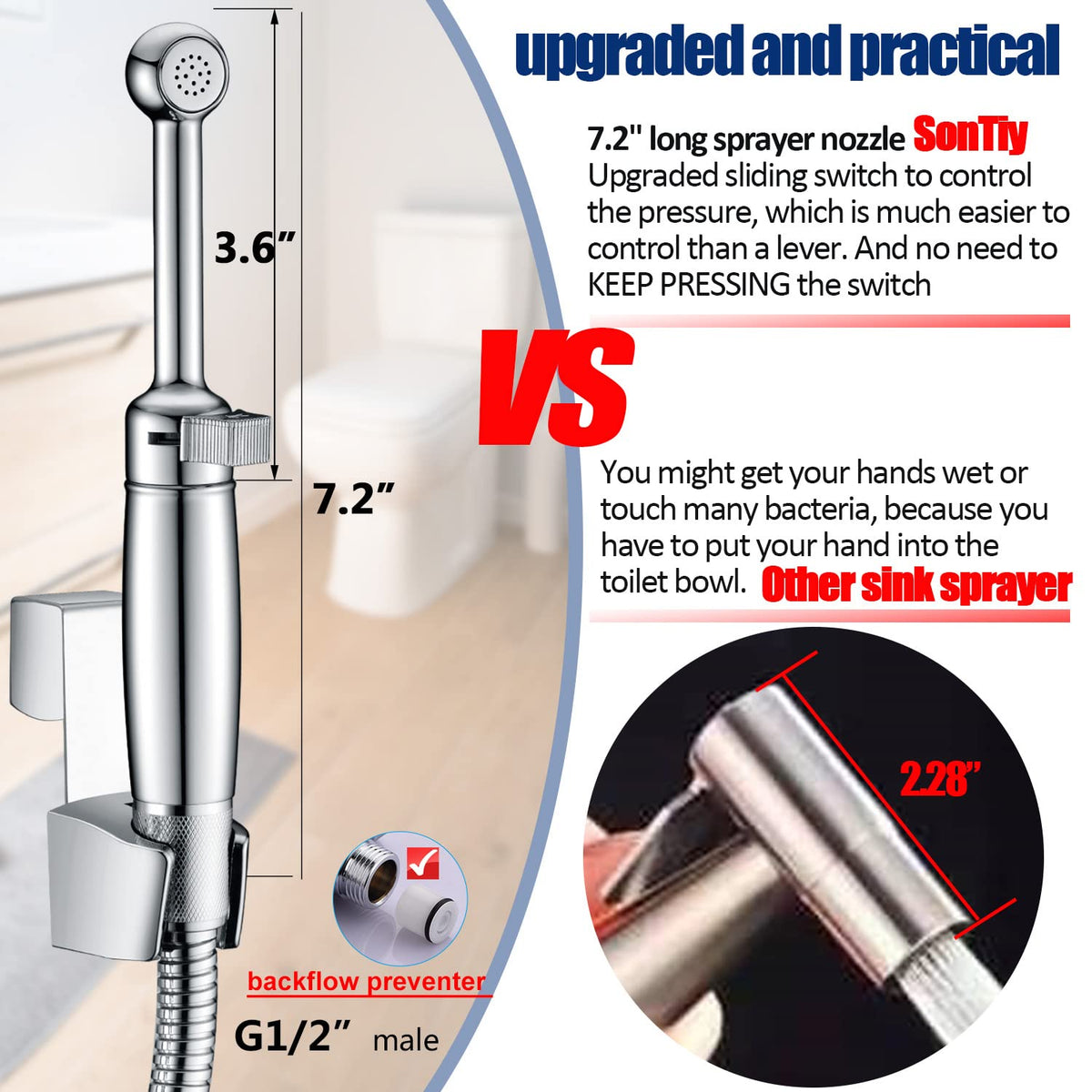 SonTiy seven point two inch sprayer reaches easily