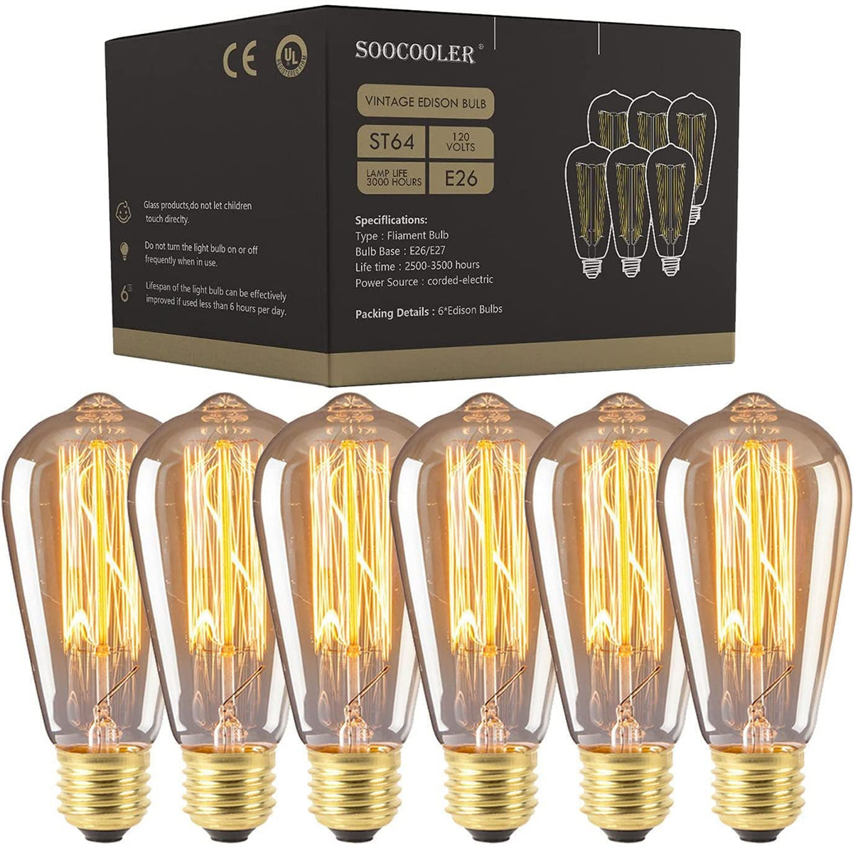 SooCooler Edison bulb amber warm 2700K creates cozy living room ambiance