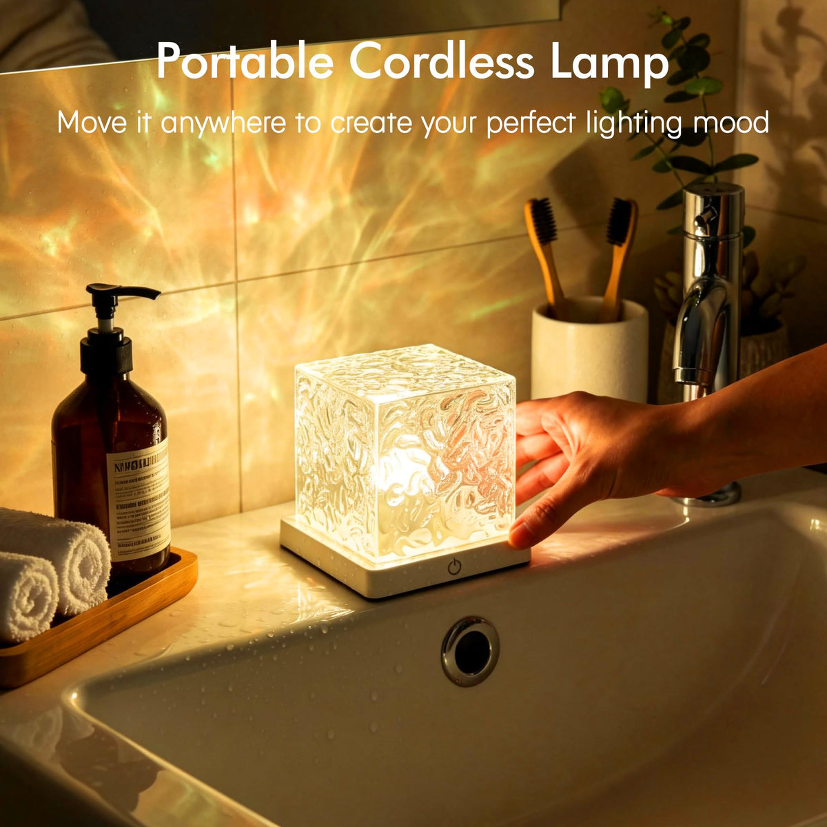 sooogd cordless bathroom lamp suitable for shelf or tub area.