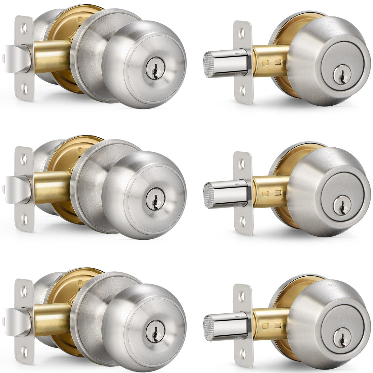 Sopoby 3-sets packaging shows ready-to-install satin nickel hardware for quick setup.