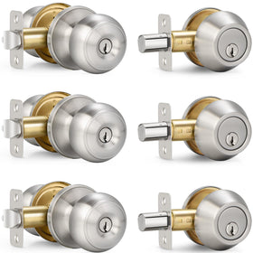 Sopoby 3-sets packaging shows ready-to-install satin nickel hardware for quick setup.