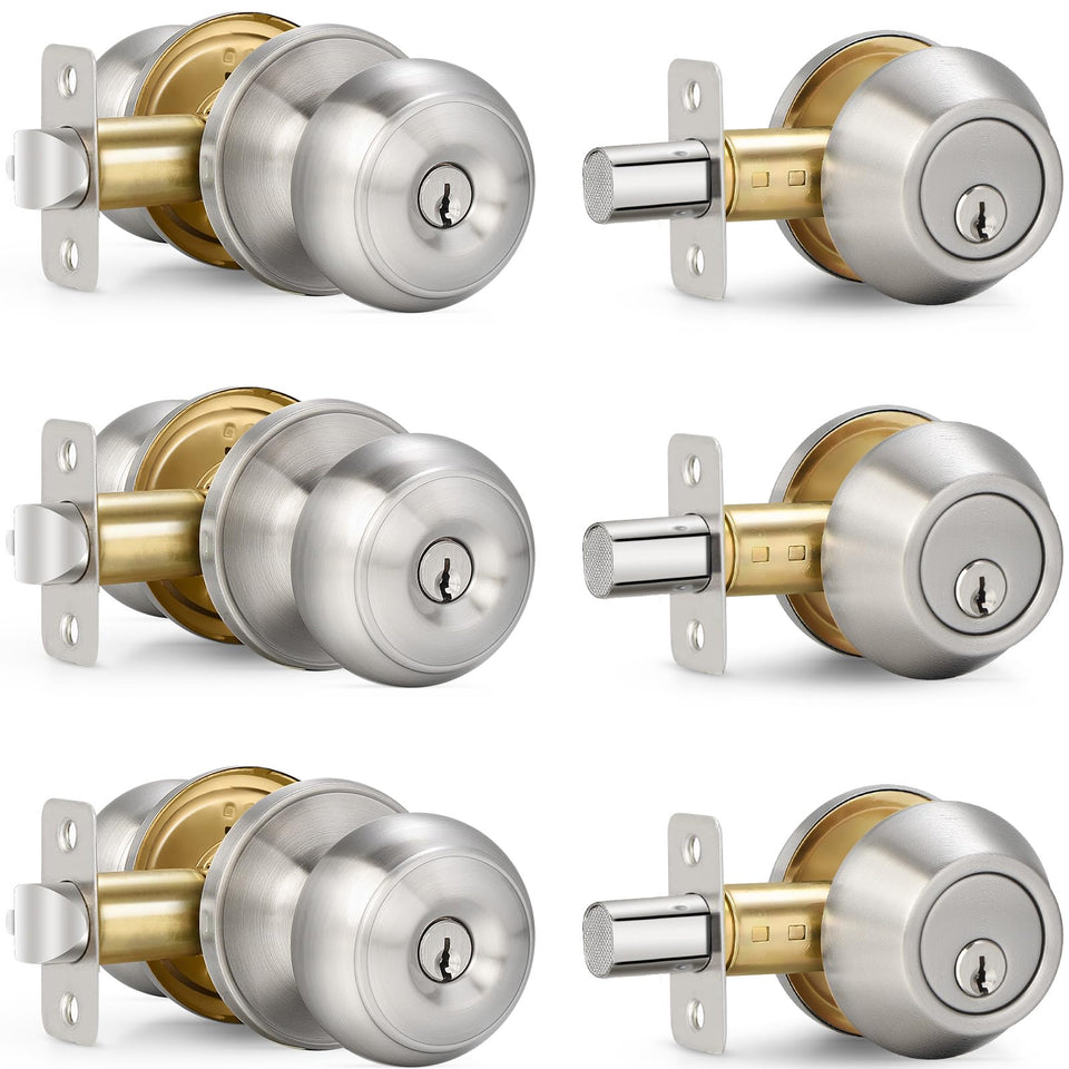 Sopoby 3-sets packaging shows ready-to-install satin nickel hardware for quick setup.