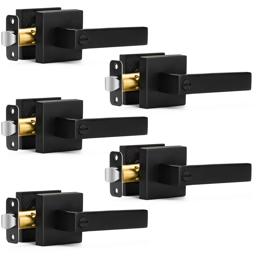 Sopoby 5-pack matte black door levers front view for a contemporary interior upgrade.