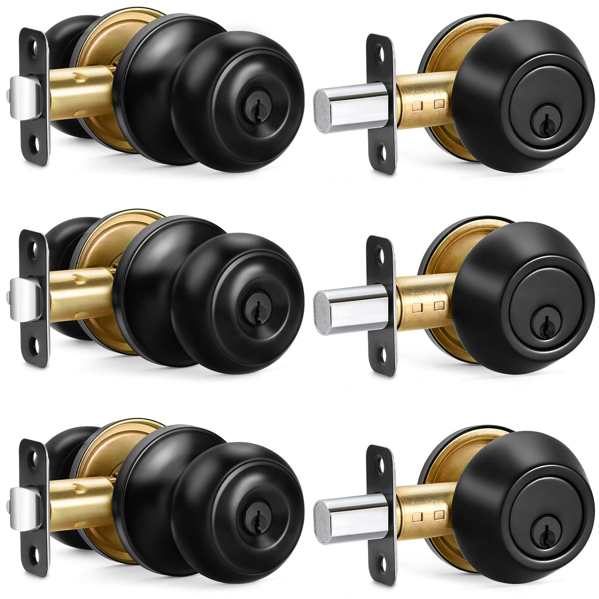 Sopoby entry knob and deadbolt front view with matte black finish for exterior doors.