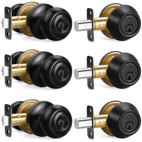 Sopoby entry knob and deadbolt front view with matte black finish for exterior doors.