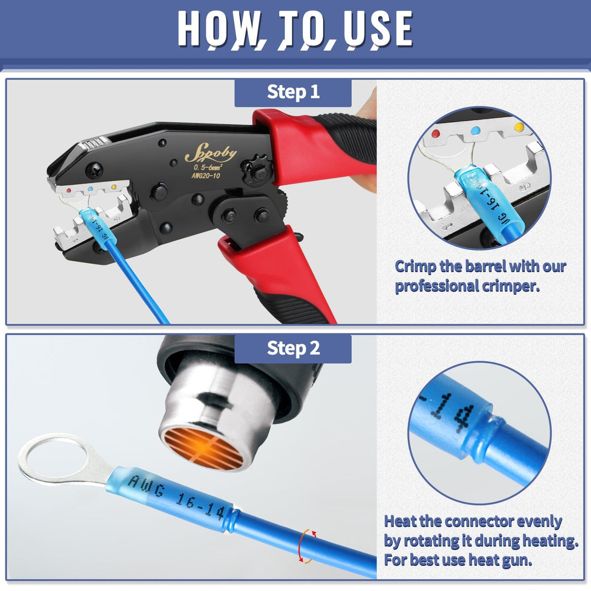 Sopoby ergonomic non-slip handles for comfortable, quick crimps.