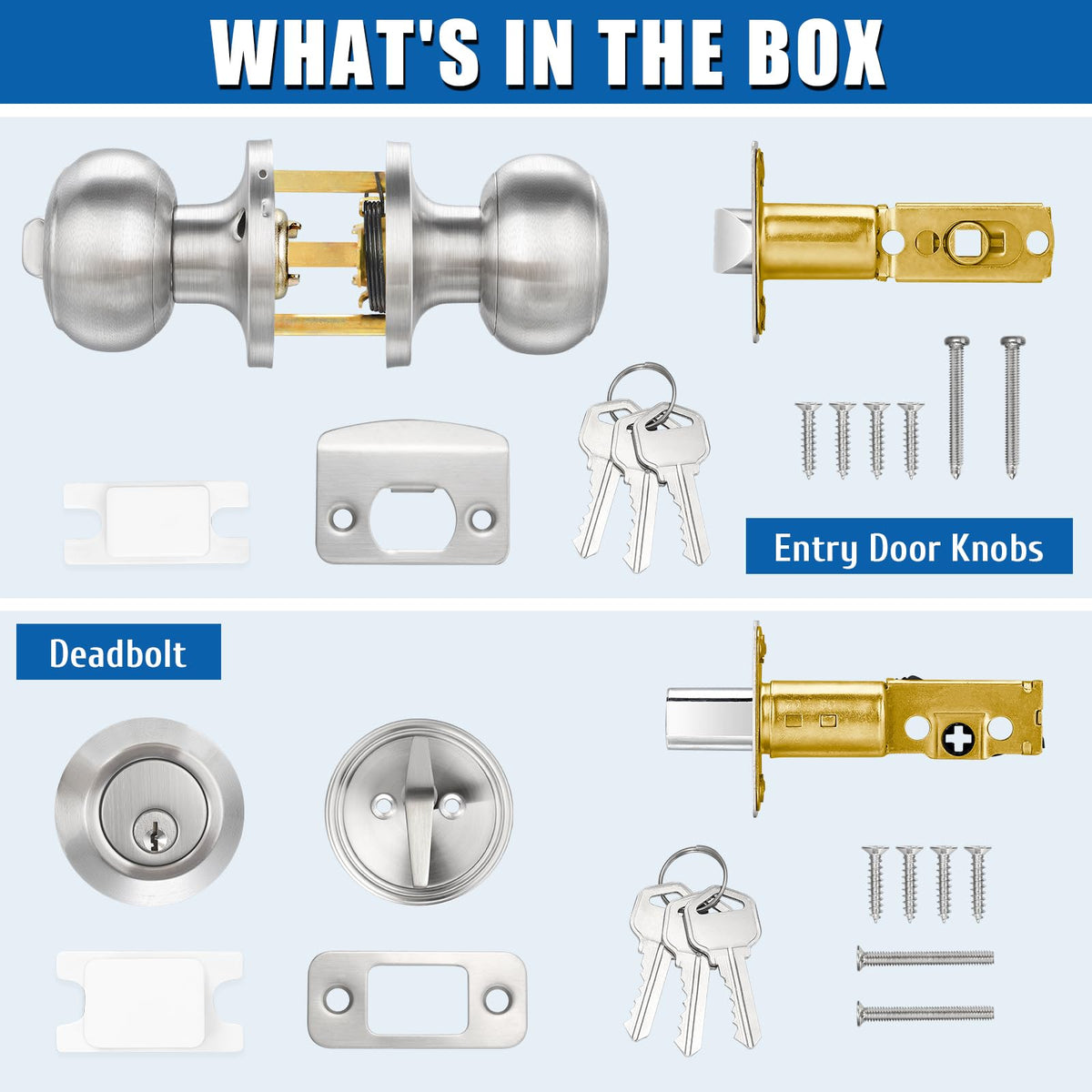 Sopoby front entry deadbolt and knob combo enhances home entry control.