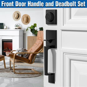 Sopoby matte black exterior deadbolt with interior lock for secure entry.