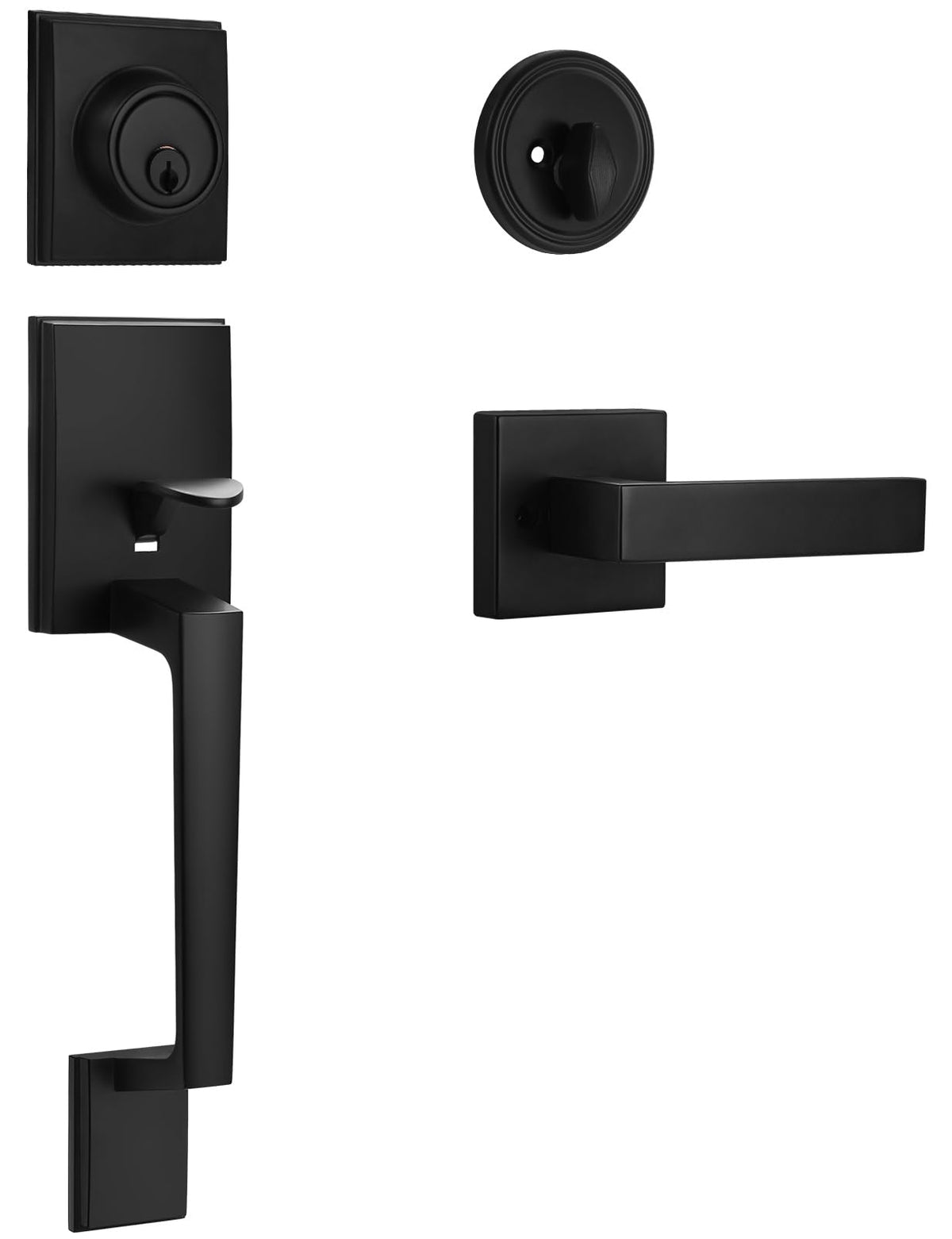 Sopoby matte black front door handle with lever for smooth operation and curb appeal.
