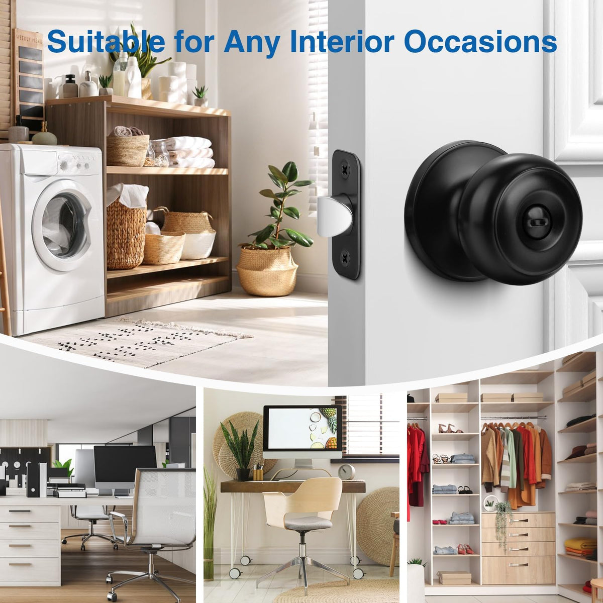 Sopoby matte black round door knob front view for modern interiors