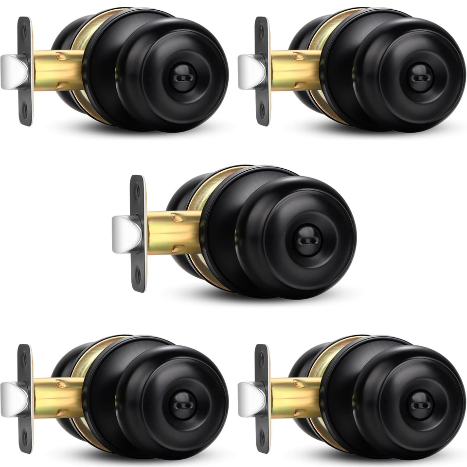 Sopoby privacy door knob packaging shows five-pack in matte black finish