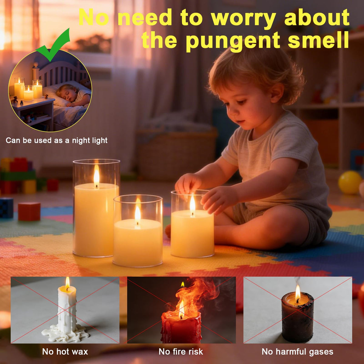 SORALEK 3D realistic flickering flames create lifelike warmth.