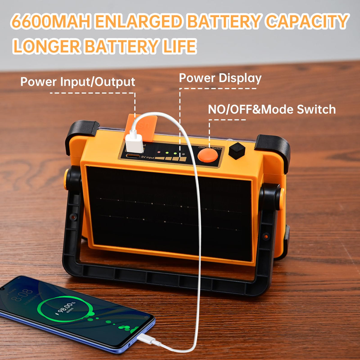 Sorgracer Flood Light with USB-C and solar charging for off-grid power