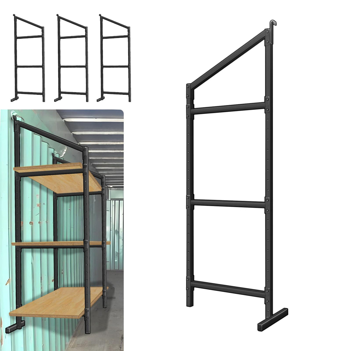 SORQINOTER 4-pack heavy-duty container shelves showing tall robust design for organized storage.